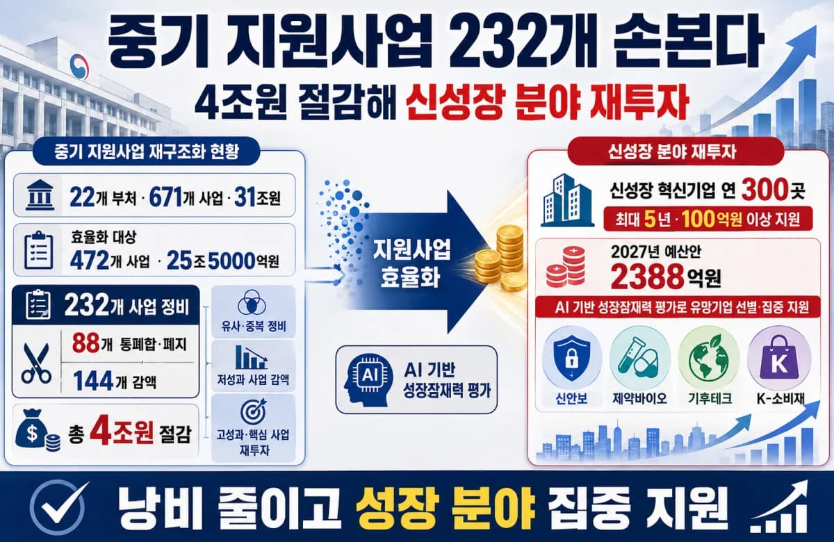 정부, 중소기업 지원사업 232개 효율화…신성장 혁신기업 300곳 집중 육성