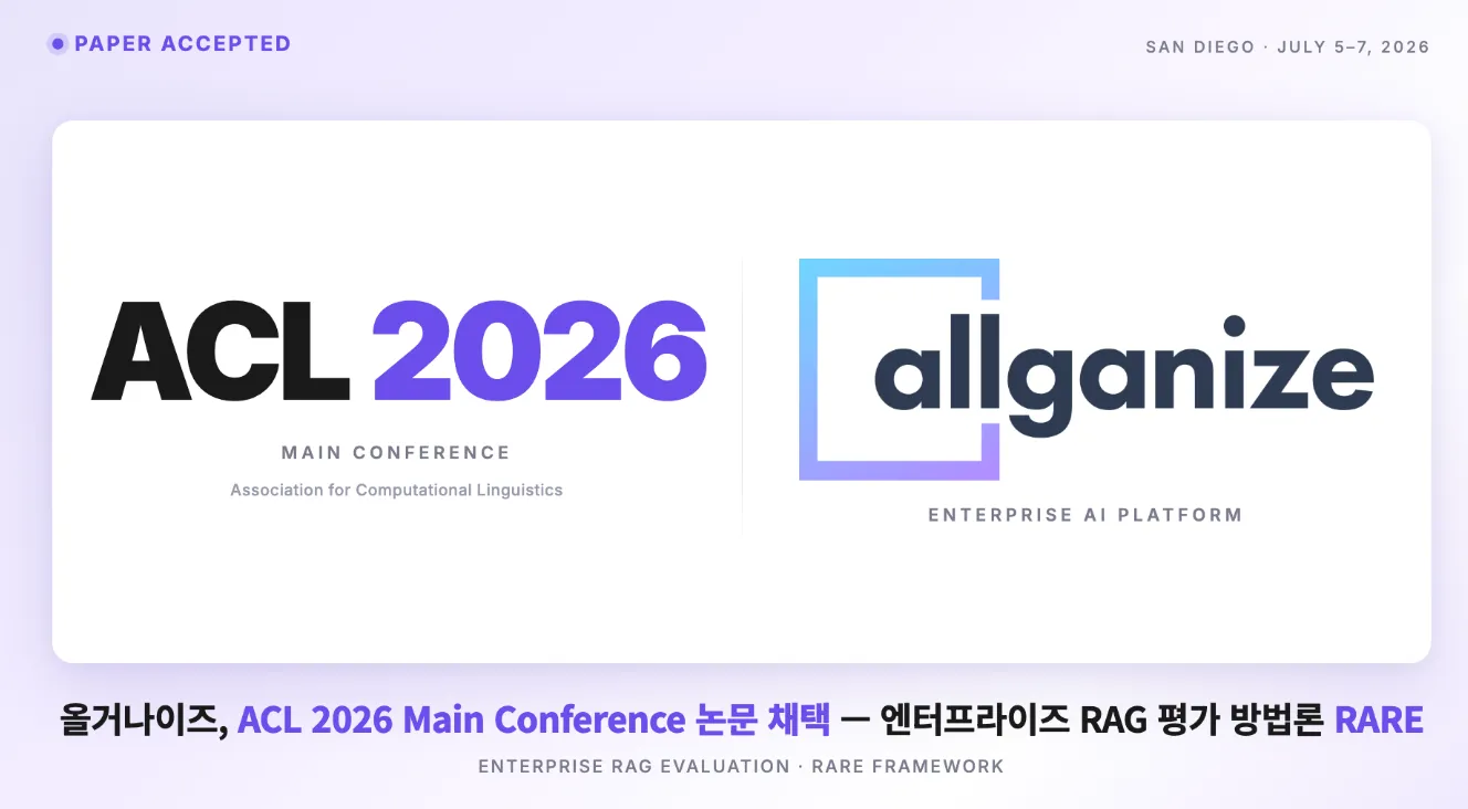 올거나이즈 ACL 2026 논문 채택…기업용 RAG 한계 규명.png